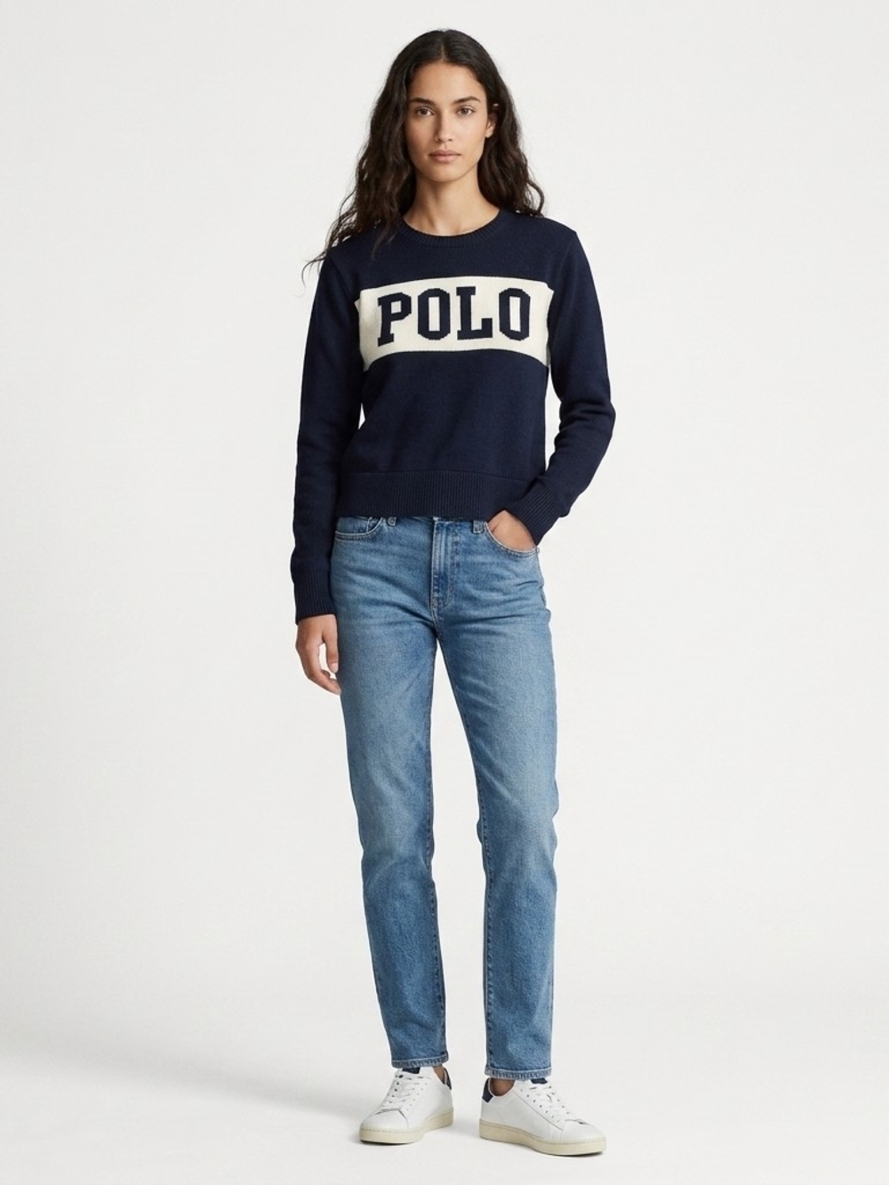 Vintage Polo by Ralph Lauren Classic Embroidered Logo Sweater In Navy Blue